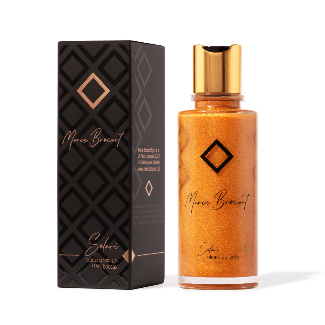 Solari bronzing body oil with Bioglitter® particles and taning activator